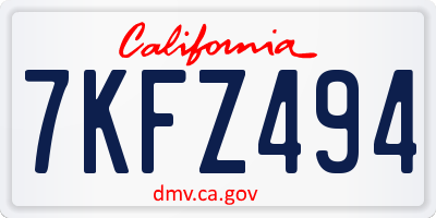 CA license plate 7KFZ494