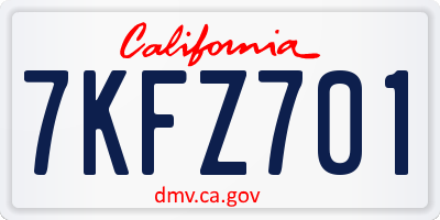 CA license plate 7KFZ701