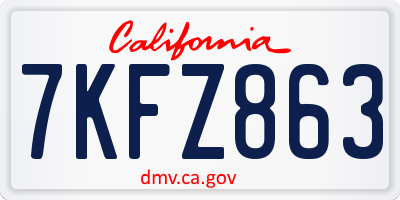 CA license plate 7KFZ863