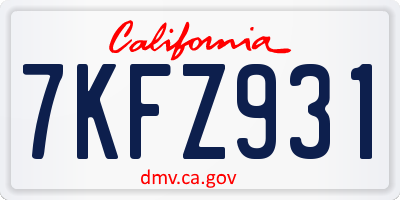 CA license plate 7KFZ931