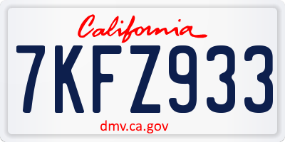 CA license plate 7KFZ933