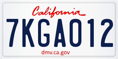 CA license plate 7KGA012