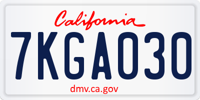 CA license plate 7KGA030