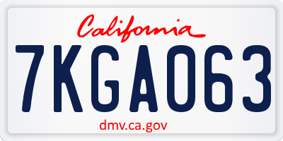 CA license plate 7KGA063