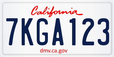 CA license plate 7KGA123