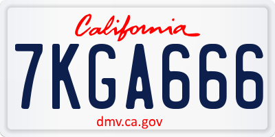 CA license plate 7KGA666