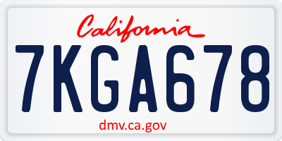 CA license plate 7KGA678