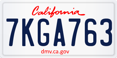 CA license plate 7KGA763