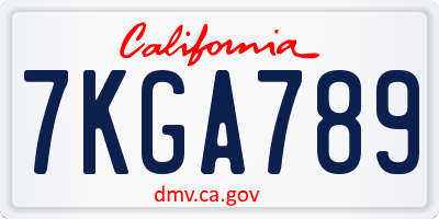 CA license plate 7KGA789