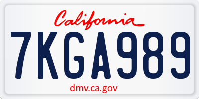 CA license plate 7KGA989