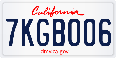 CA license plate 7KGB006