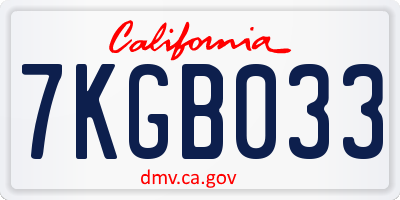 CA license plate 7KGB033
