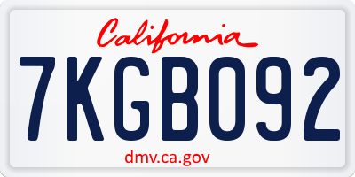 CA license plate 7KGB092