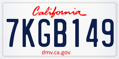 CA license plate 7KGB149