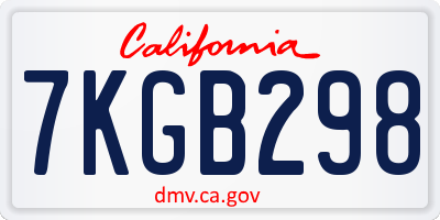 CA license plate 7KGB298