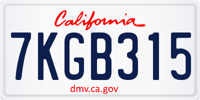 CA license plate 7KGB315