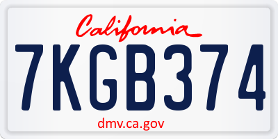 CA license plate 7KGB374