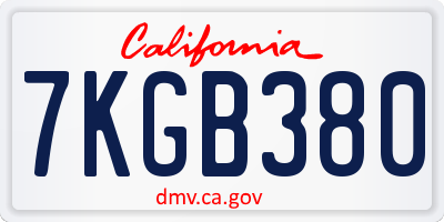 CA license plate 7KGB380