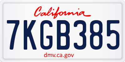 CA license plate 7KGB385