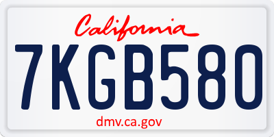 CA license plate 7KGB580