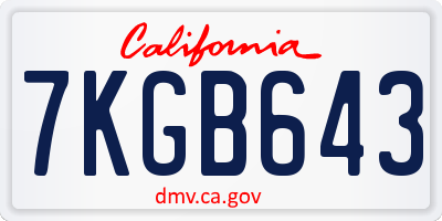 CA license plate 7KGB643