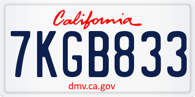 CA license plate 7KGB833