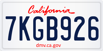 CA license plate 7KGB926