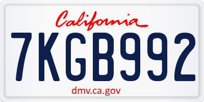 CA license plate 7KGB992
