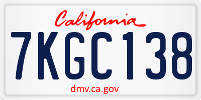 CA license plate 7KGC138