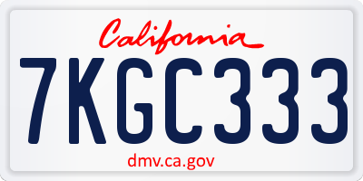 CA license plate 7KGC333