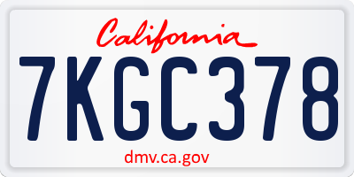 CA license plate 7KGC378