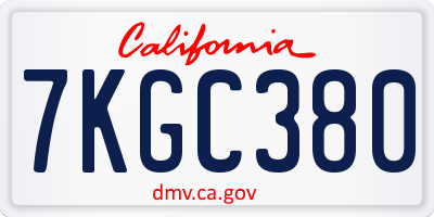 CA license plate 7KGC380
