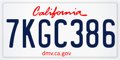 CA license plate 7KGC386