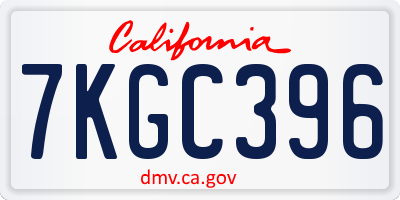 CA license plate 7KGC396