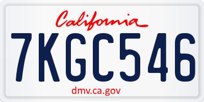 CA license plate 7KGC546