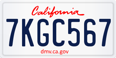 CA license plate 7KGC567