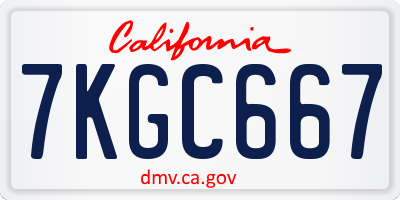 CA license plate 7KGC667