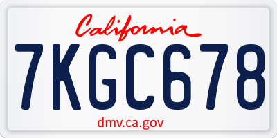 CA license plate 7KGC678