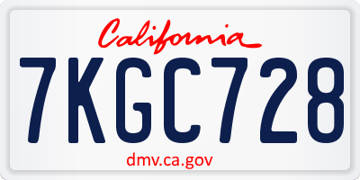 CA license plate 7KGC728