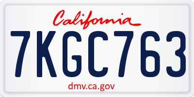CA license plate 7KGC763