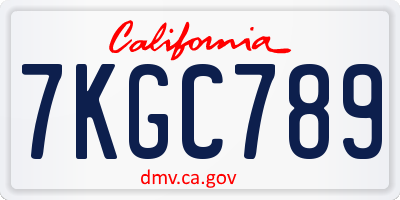CA license plate 7KGC789