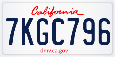 CA license plate 7KGC796