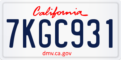 CA license plate 7KGC931