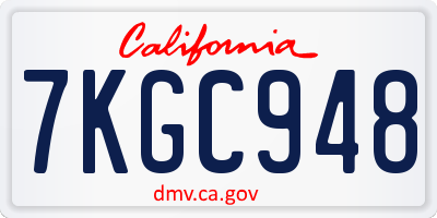 CA license plate 7KGC948