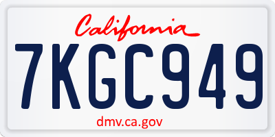 CA license plate 7KGC949