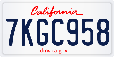 CA license plate 7KGC958