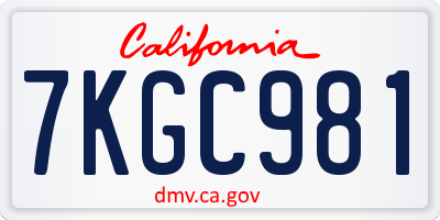 CA license plate 7KGC981