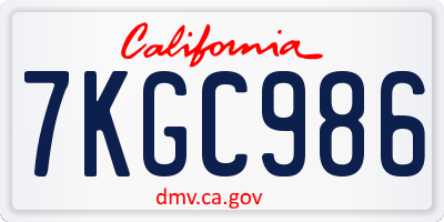 CA license plate 7KGC986