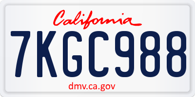CA license plate 7KGC988