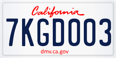 CA license plate 7KGD003